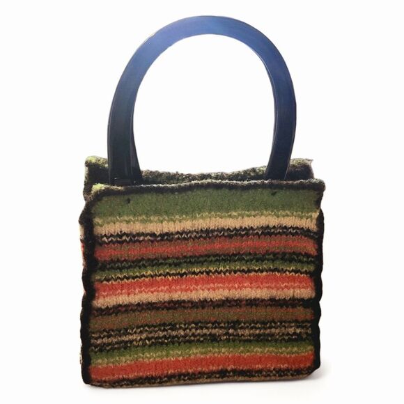 Rare USA TM 319644 Vintage Y2K Knit Felt Multi - Melamine Handle Bag Hippie Boho - Picture 9 of 10